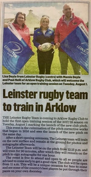 Leinster Rugby Team is coming to Arklow Rugby Club